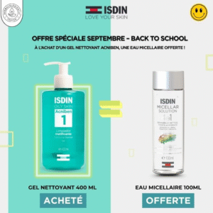 ISDIN OFFRE WEB ACNIBEN 1 GEL NETTOYANT MATIFIANT 400 ML + EAU MICELLAIRE 100ML OFFERTE