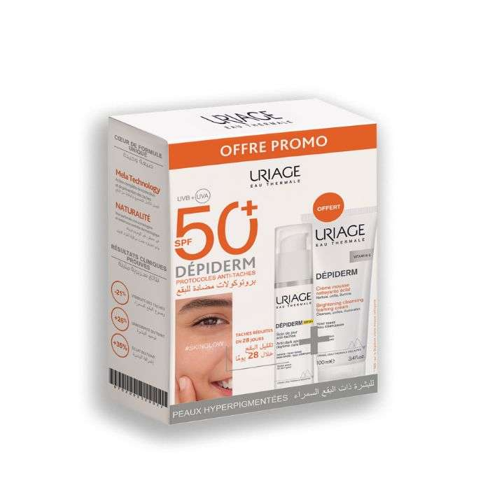 URIAGE OFFRE DEPIDERM SPF 50 30ML SOIN DE JOUR HAUTE PROTECTION ANTI-TACHES BRUNES + CREME MOUSSE NETTOYANTE 100 ML OFFERTE
