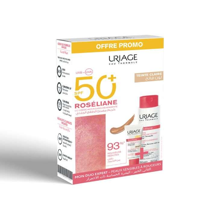 URIAGE OFFRE ROSELIANE CC CREME SPF 50 + TEINTE CLAIRE 50 ML + DERMO NETTOYANT 250 ML OFFERT