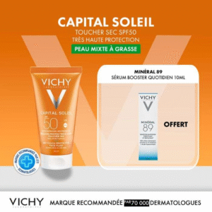 VICHY OFFRE CAPITAL SOLEIL EMULSION PROTECTRICE ANTI BRILLANCE PEAU MIXTE A GRASSE 50 ML SPF 50 + VICHY MPINERALE89 OFFERT 10ML